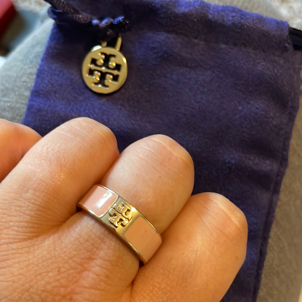 Tory Burch light pink and gold ring